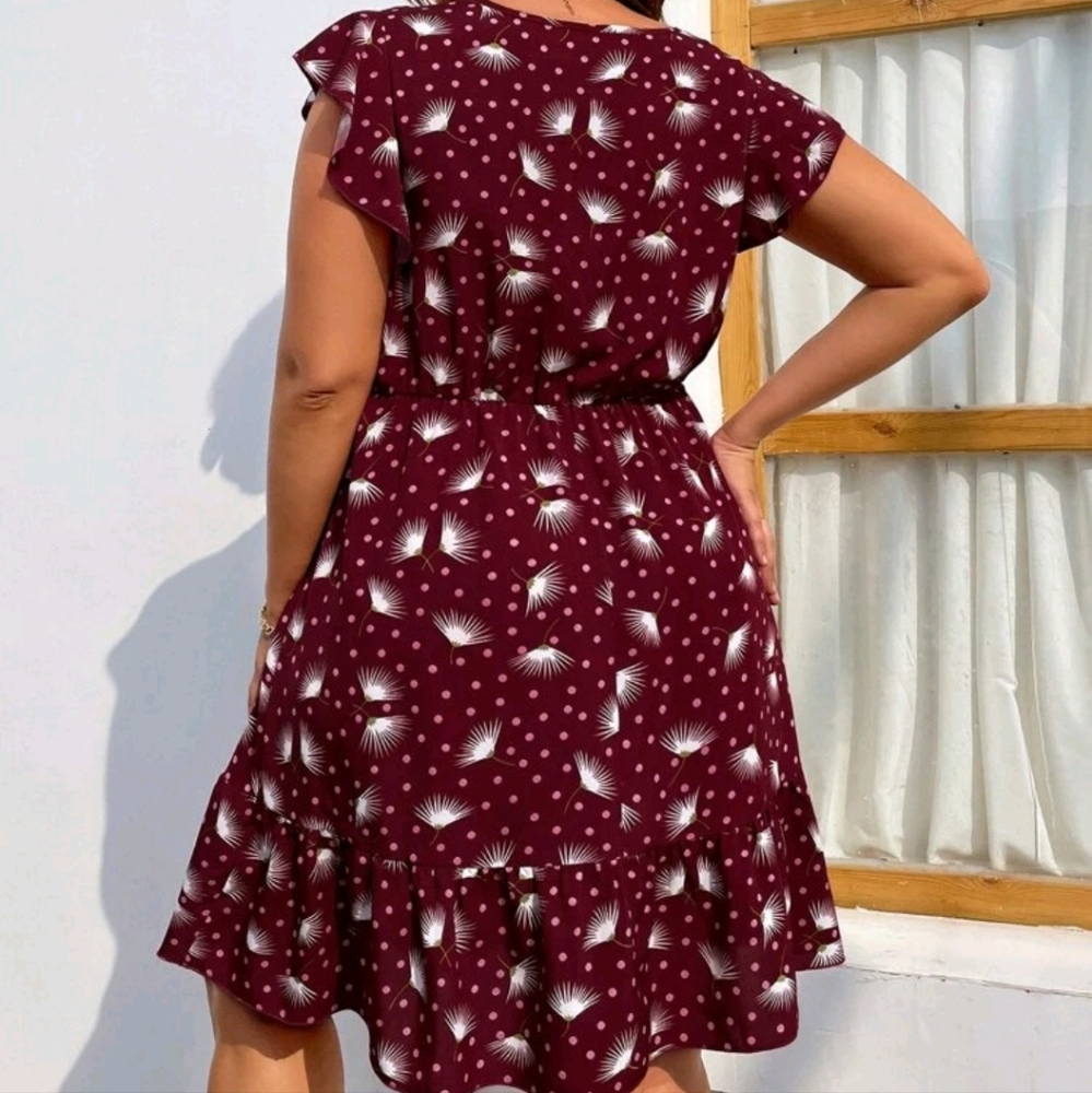 SHEIN LUNE plus dandelion and polka dot print ruffle hem dress - Picture 2 of 4